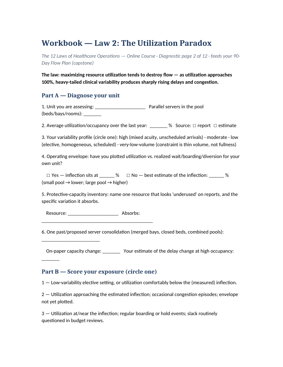Course workbook page — Law II, The Utilization Paradox